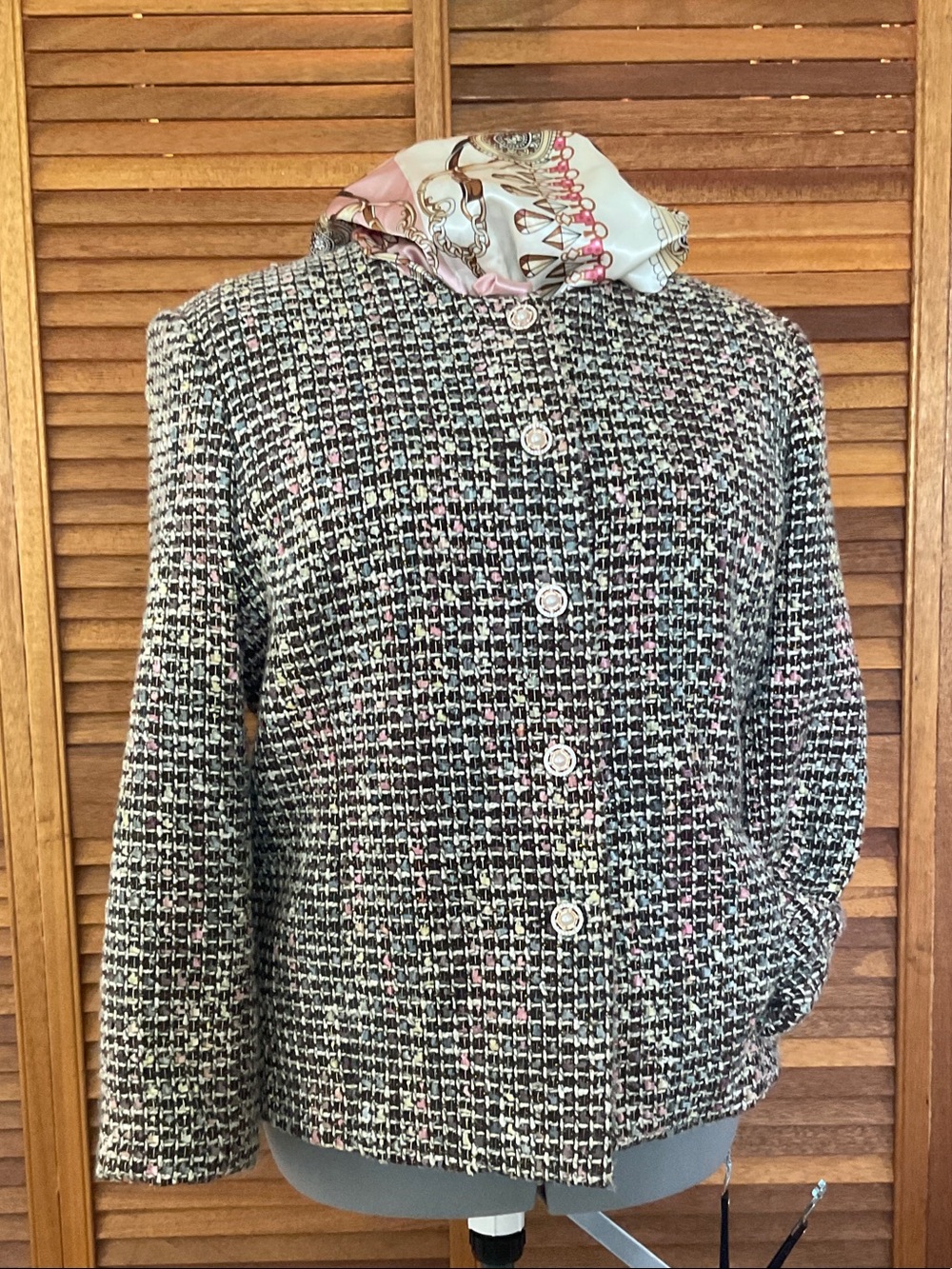 Koret Black, White & Pink Tweed Collarless Blazer